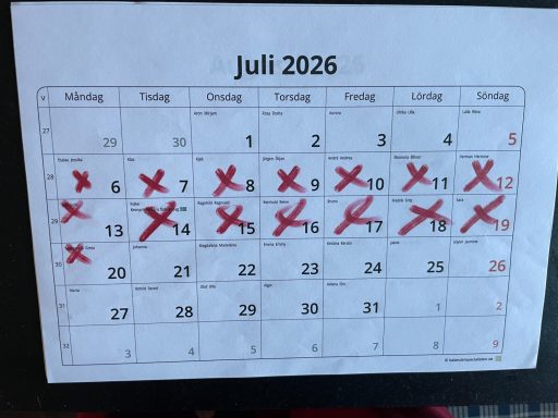 julimånads bokningar